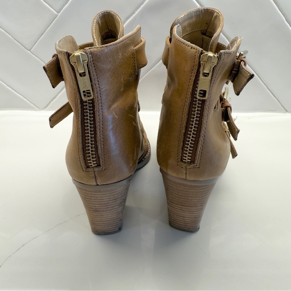 ASOS Women's Leather Brown Block Heel Booties Size 6 with Buckle Casual Summer - Picture 3 of 12